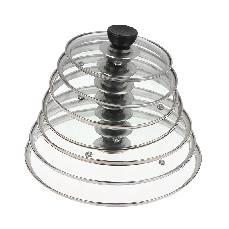 TransparentTempered Glass Pot Lid Stainless Steel Rimmed Pan Lid Spill Shatter-Proof Round Glass Cover