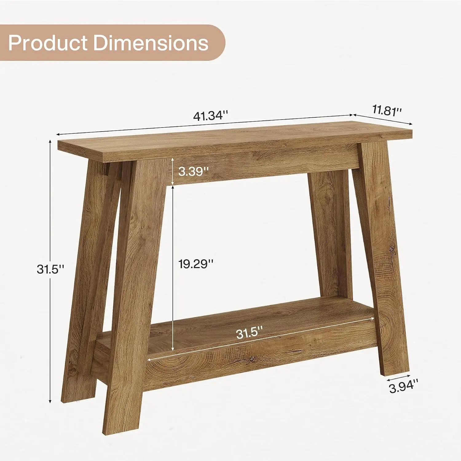 Farmhouse Console Table 2-Tier Wooden Entryway Storage Rustic Narrow Behind Sofa Living Room Hallway Foyer 41.3