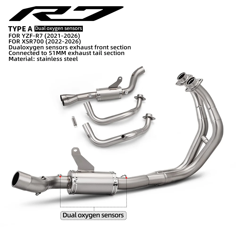 For YZF-R7 XSR700 2021-2026 Motorcycle Performance System Modify Stainless Front Pipe