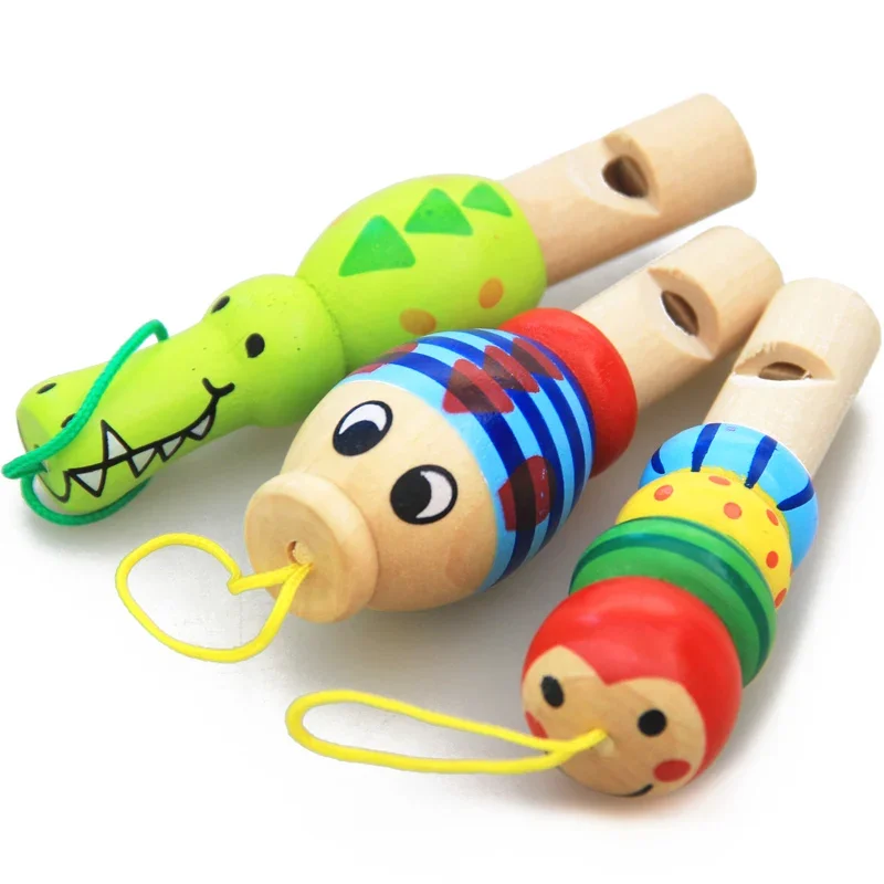 Whistling Toys Wooden Random Color Cartoon Animal Whistle Educational Music Instrument for Children Kids