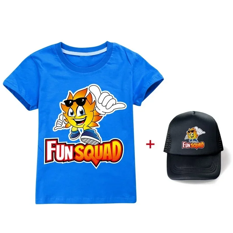 New Summer Kids Clothing Fun Squad Gaming Cosplay Boys Girls Anime Print Cartoon Casual Children Short Sleeve T-shir hat