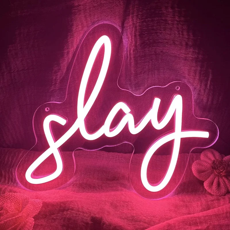 Slay Neon Sign ปรับแสง LED Neon Night Light สําหรับห้องนอนหญิงความงาม Dorm Wall Decor เล็บ Salon ตกแต่งป้าย