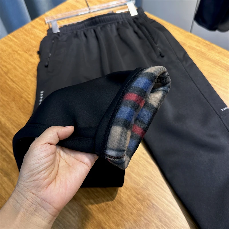 

Thiened Fce Outdoor Sports Pants Men's Busin Casual Elastic Warm Straight Leg Long Pants Autumn Winter Straight Tube ...