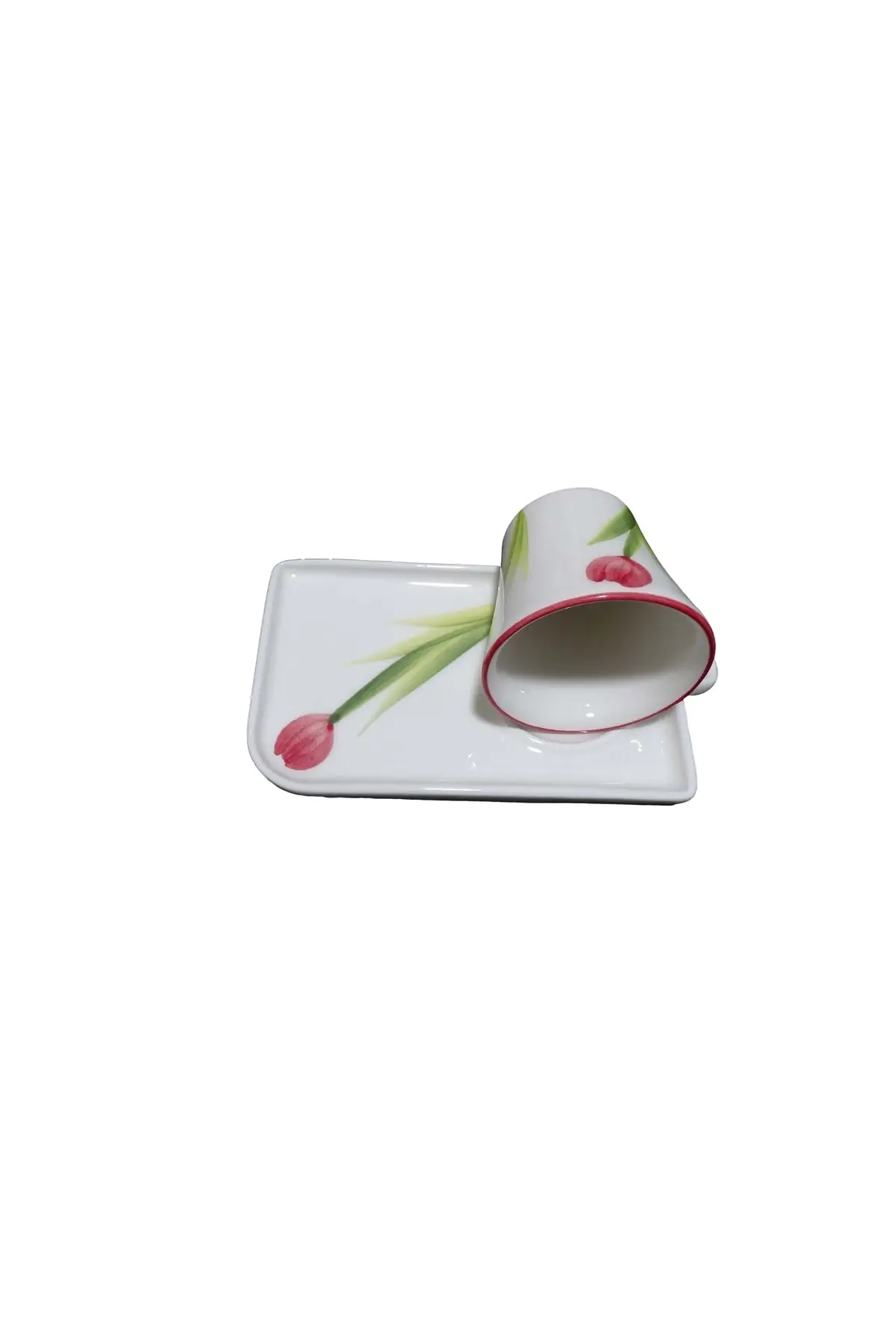 DOLBOVI red bottom tulip decor presentation plate with turkish coffee cup set