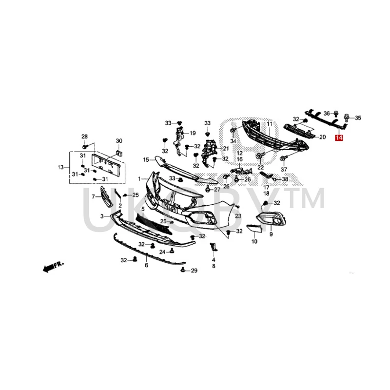 71150TBAA00 Suitable for Ho nd a Civic Front bumper lining bracket, front grille upper beam