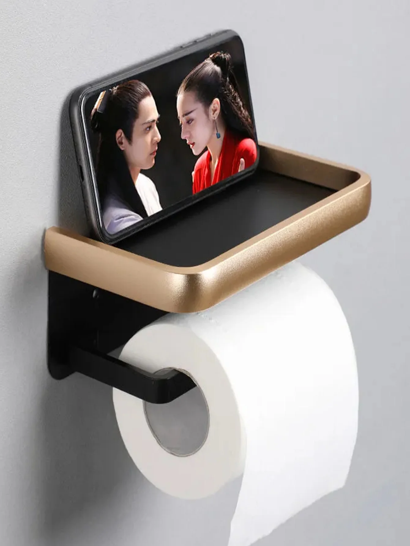 Bathroom Tissue Box Black Gold Tissue Holder Toilet Rack Toilet Toilet Paper Toilet Paper Roll Free Punching Wall-mounted