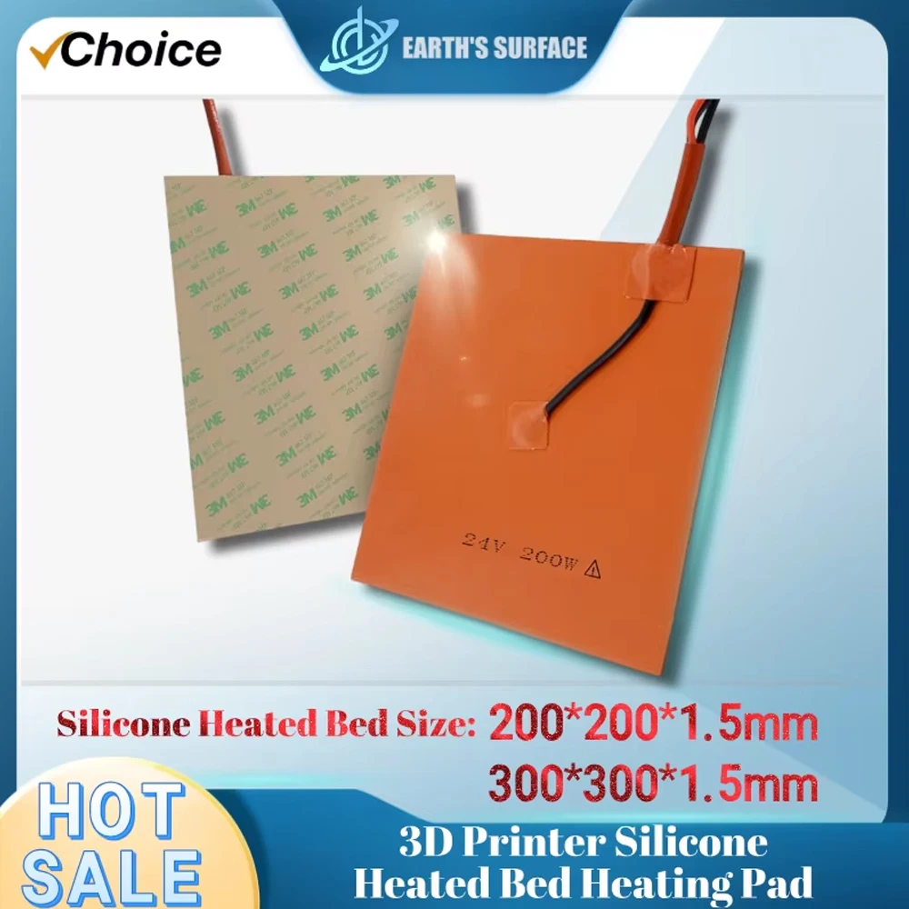

200*200/300*300MM Silicone Heated Bed Heating Pad Waterproof 12V/24V/220V for 3D Printer Ender3 CR10 Hot Bed 3D Printer Parts