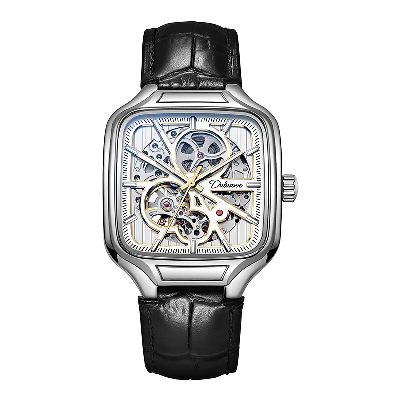 Dulunwe Men'S Automatic Mechanical Watch Square Case Hollow Waterproof Luminous Stylish Men'S Sports Watch