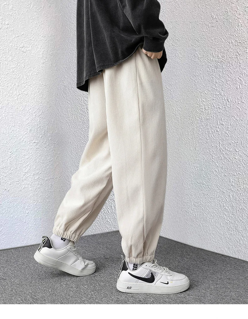 2025 Spring New Casual Loose White Corduroy Pants Men Solid Color Harem Pants All Match Fashion Male Trousers Streetwear Clothes