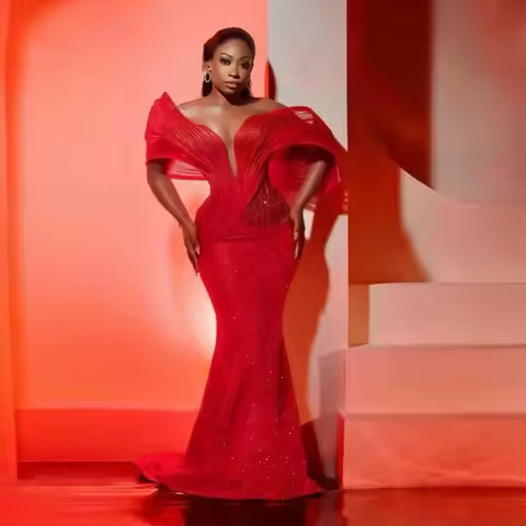 Pluging V Neck Mermaid Evening Dresses Beaded Lace Sequin Wedding Reception Gown Customized Long Evening Dress Vestidos De Noche