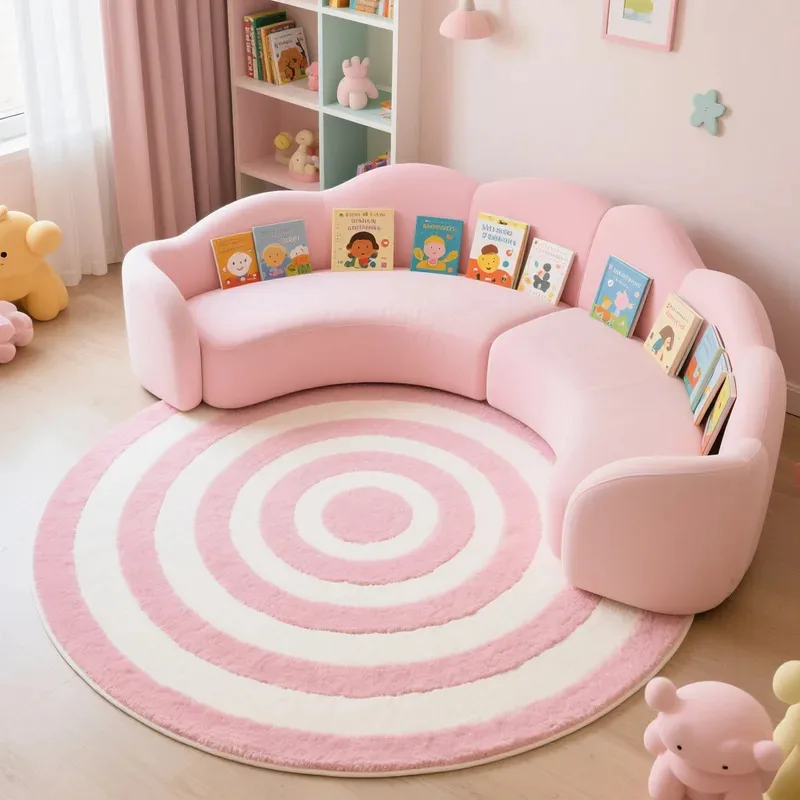 

VIKAMA Cream-Colored Round Rug, Cute Cartoon Design With Non-Slip Backing, Perfect For Children'S Rooms And Living Rooms