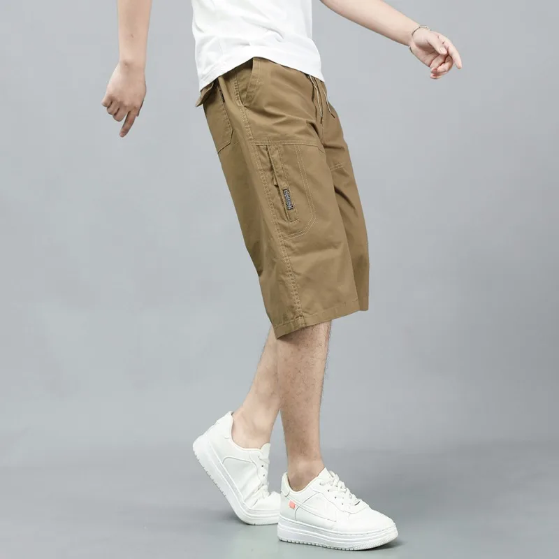 Summer Men's Pockets Solid Zipper Elastic High Waisted Casual Loose Sportswear Vintage Preppy Style Patchwork Office Lady Shorts