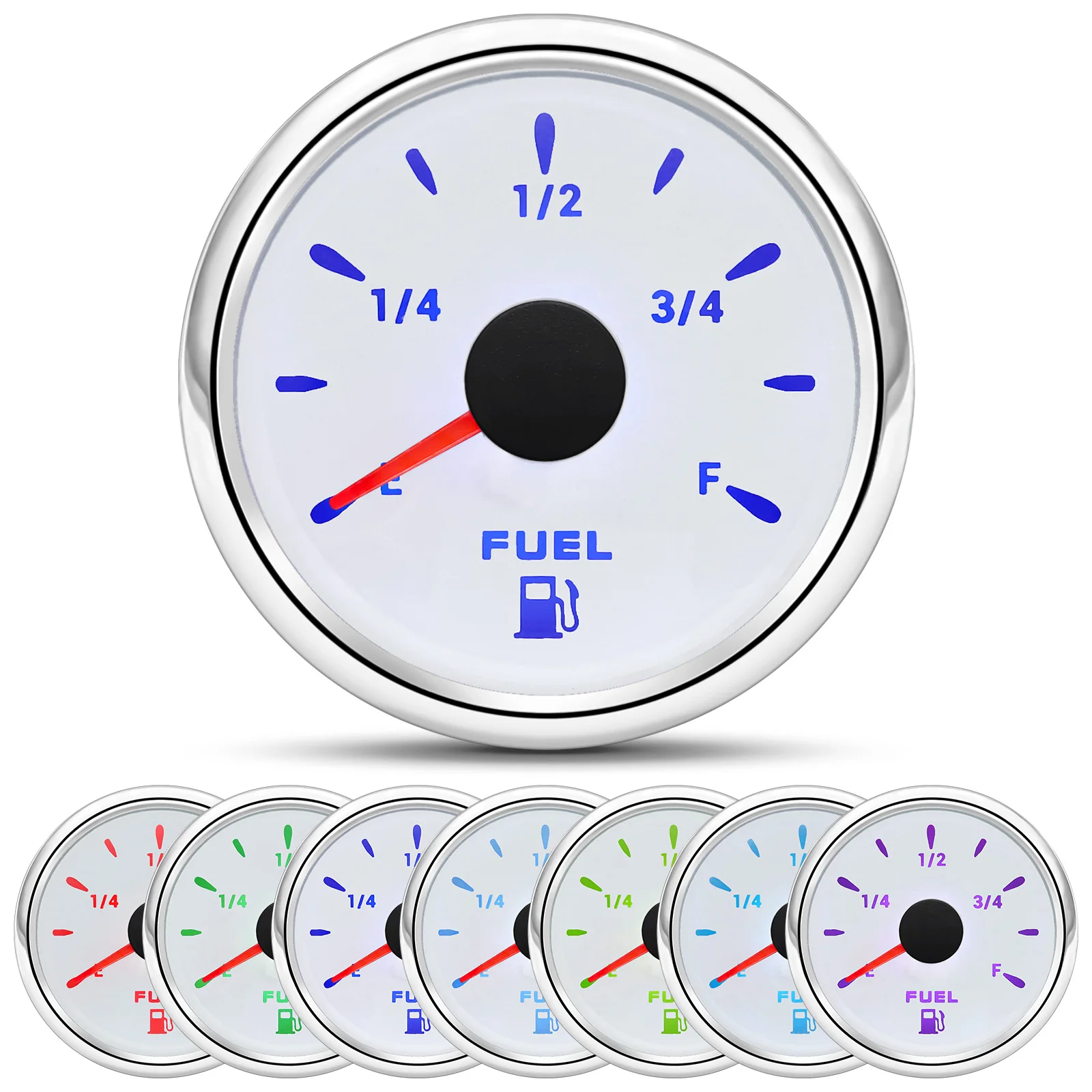 52MM 0-190 Ohm Fuel Level Gauge with 7 Color Light 240-33Ohm Oil Tank Level Meter Indicator Fuel Gauge for Car Marine RV 12V 24V