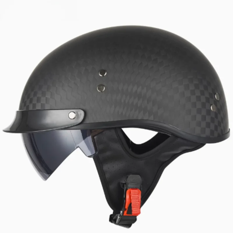 

DOT Motorcycle Helmets Carbon Fiber Half Helmet Vintage Helmet Pedal Cruise Motorcycle Riding Helmet with Black Endoscope