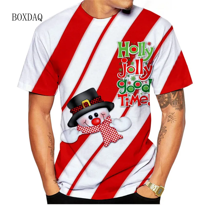 

New Year Christmas Style Men's T-shirts Short Sleeve 3D Christmas Gift Snowflakes Print Street Hip Hop Male Tee Plus Size 6XL