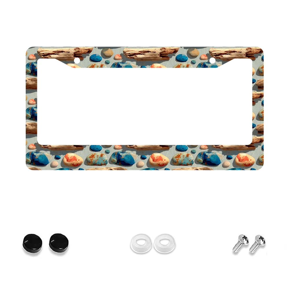

1pc Multicolor Beach Stone Pattern 2 Hole License Plate Frame, Aluminum Material, 6x12 Inches, with Screw Set, Retro Novelty Ca