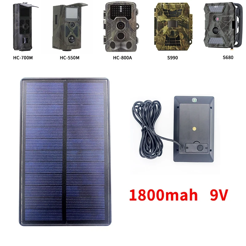 Outdoor 9V 1800MAh Solar Panel Battery Charger for Suntek HC300 HC350 HC550 HC700 HC800 S990 S880 680 S80M