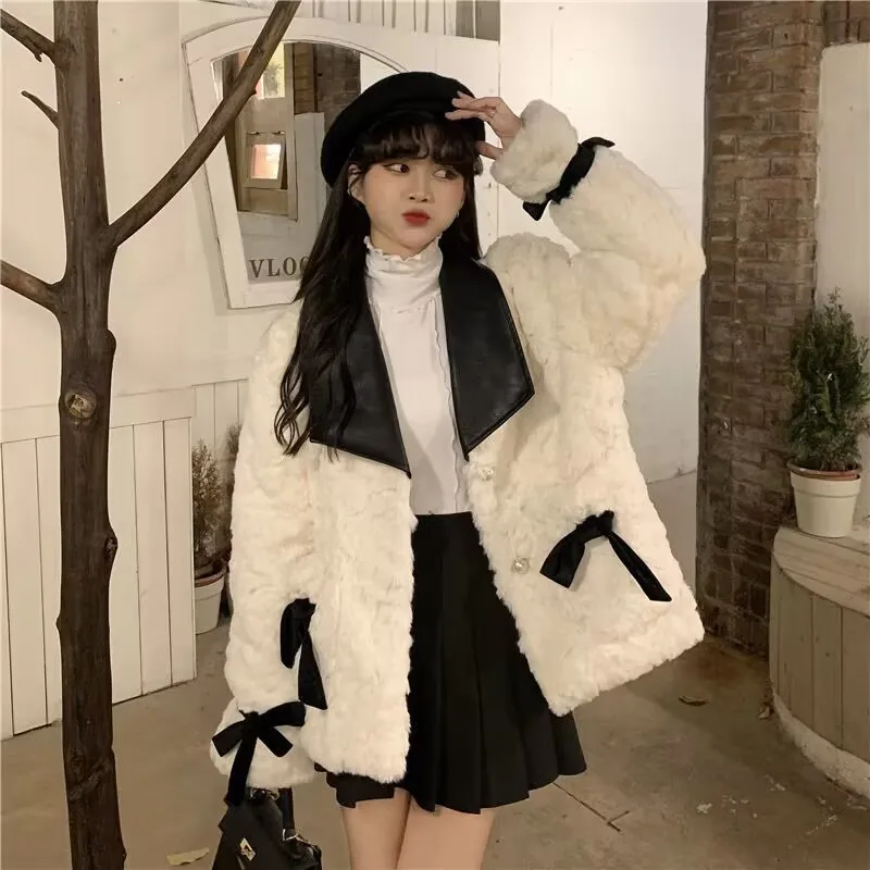 Women's Autumn Winter Jackets New Bow Design Sense Small Perfume Jacket Thin Fashion Hitch Long-sleeved Polo Neck Commuter Coats