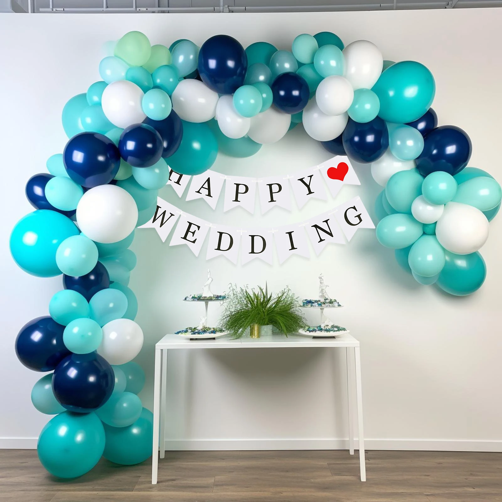 132pcs Set 32.8ft Blue Aluminium Foil Hanging Swirls Custom Banner Birthday Balloons For Birthday Party Congratulations Banner