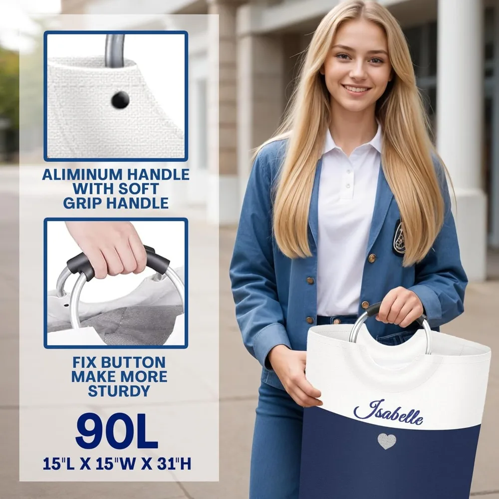 سلة غسيل مطرزة قابلة للتخصيص، سلة كبيرة قابلة للطي للمساكن، مثالية لتخزين الملابس القذرة