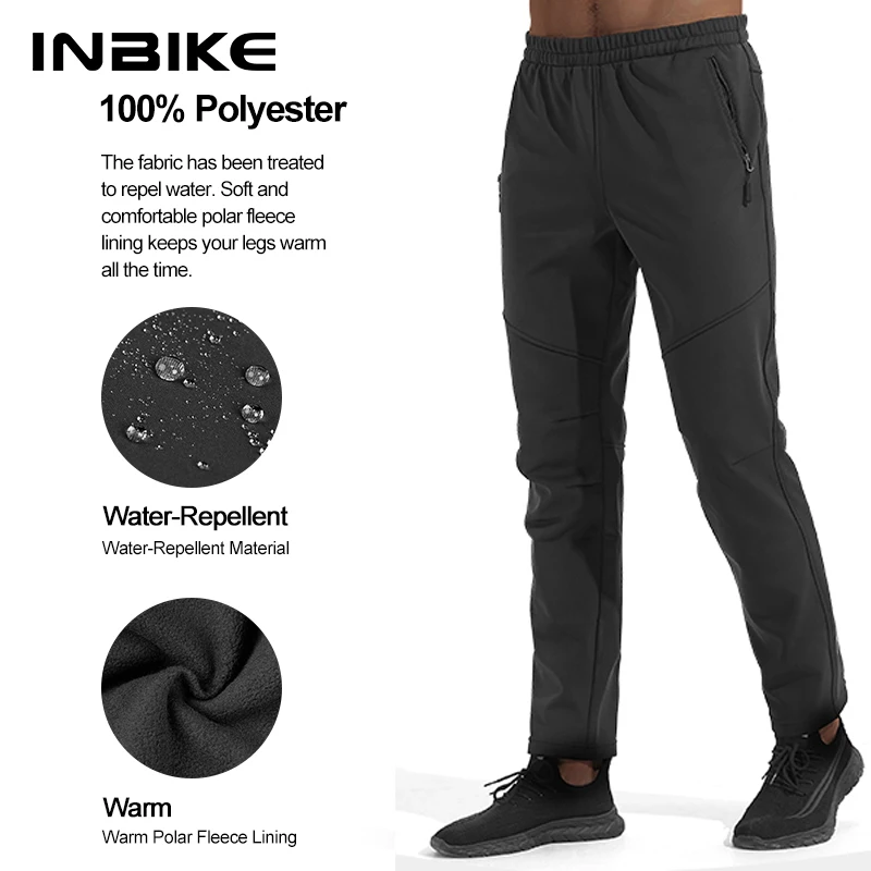 INBIKE Winter Men\'s MTB Cycling Pants Thermal Leggings Trouser Bike Clothing Fleece Lined Windproof Outdoor Sports Running Pants