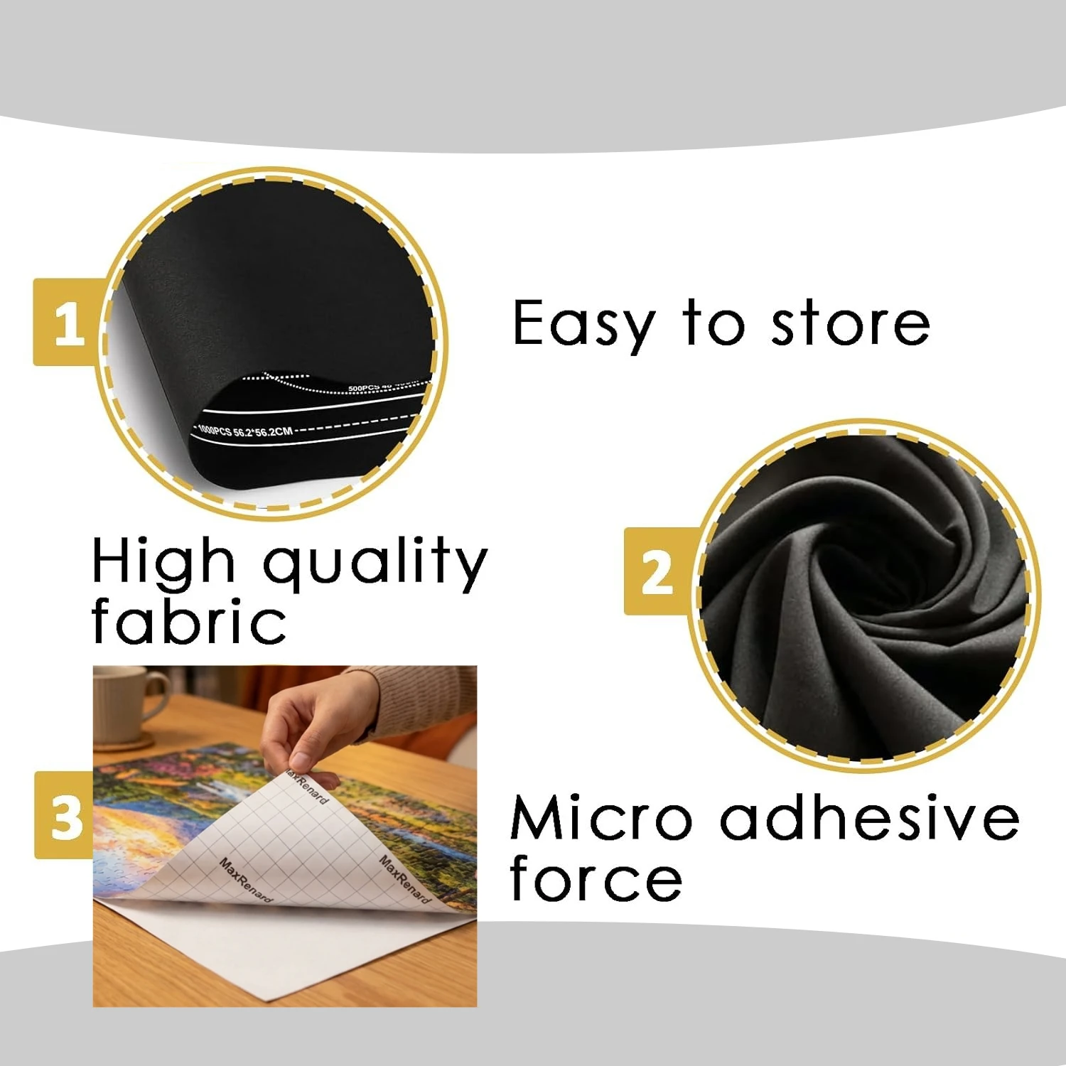 Puzzle Accessory Set with Black Puzzle Mat 116x66cm (45.7x26 inches) & 6 Sheets Puzzle 38x17cm Each, Suitable for 1000 Pieces