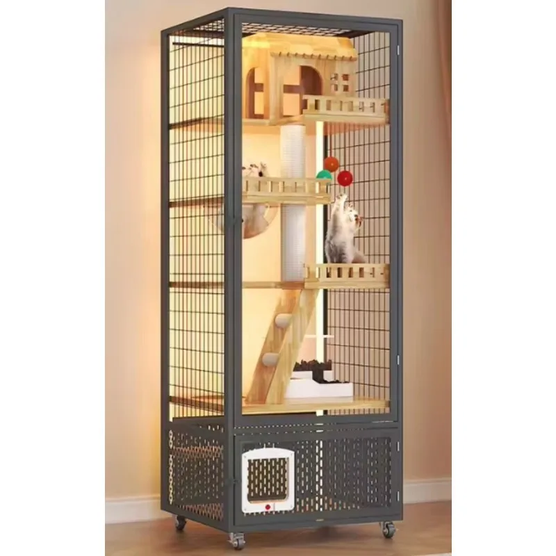 Modern Luxury Solid Wood Cat Space Capsule & Villa with Voice Control Light Strips Secure Cage Box Packaging