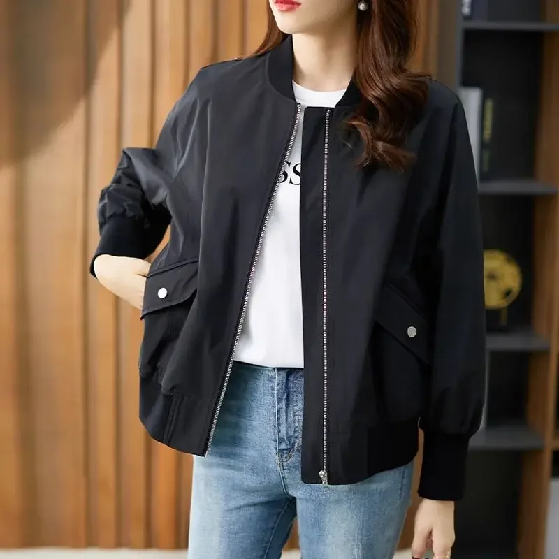 Women's Bomber Jackets Black Female Spring Autumn Baseball Aviator Coats Loose Trend 2024 Great New Products Chic Lined Harajuku