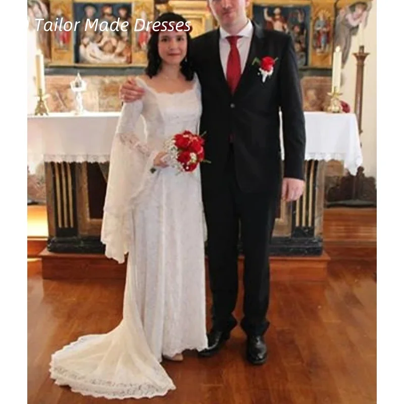 فستان زفاف Medievale Elvish بأكمام مضيئة طويلة من الدانتيل قبل رافالايت زي العرائس مشد عصر النهضة رداء مخصص