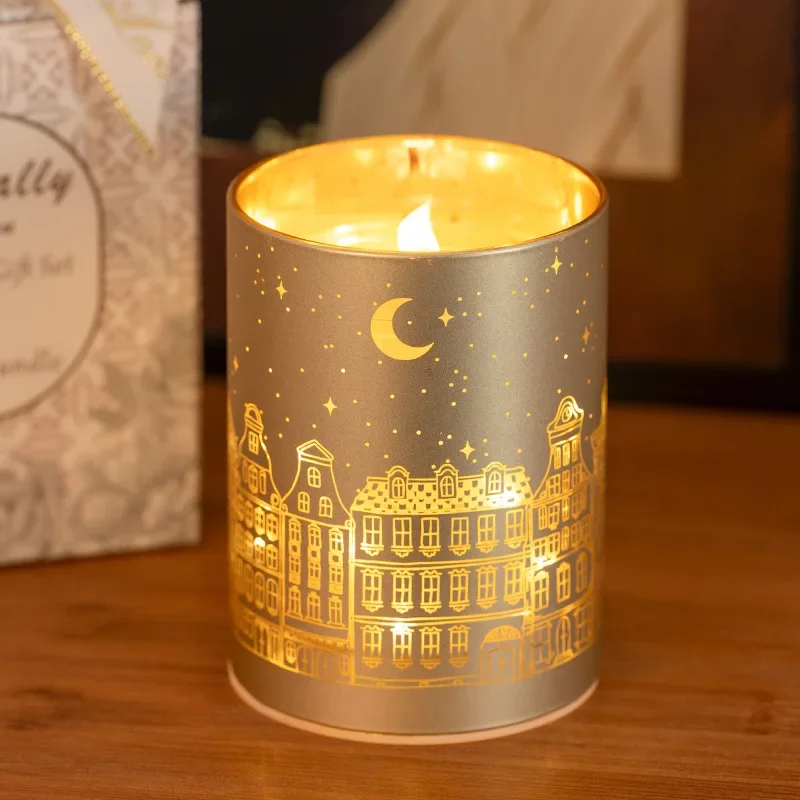 Flameless Candles Romantic City Patterns Cups Candles Home Decoration Holiday Gifts Bedroom Decor