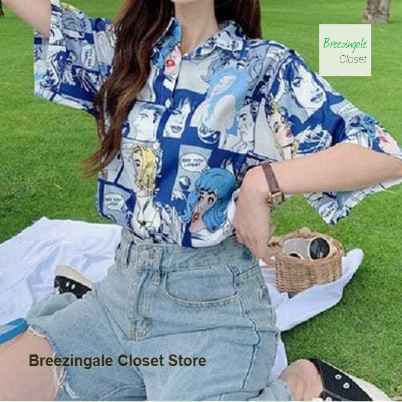 Korean fashion short-sleeved shirt female retro Harajuku style plus size women's shirt fat mm loose niche casual shirt blouse