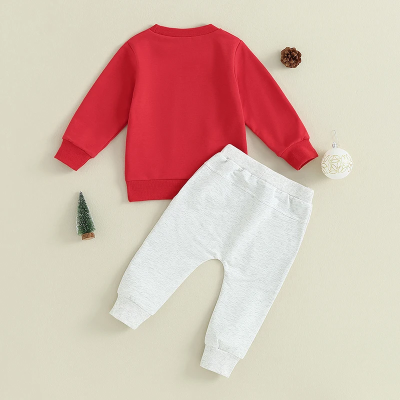 Baby Boy 2 Piece Outfits Christmas Letter Print Long Sleeve Sweatshirt Elastic Pants Xmas Outfits Toddler Kids Winter Clothes