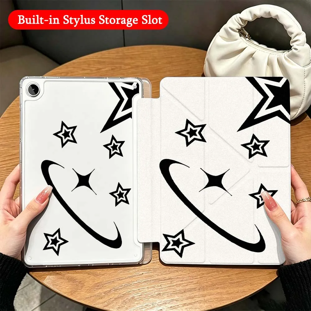 Cartoon Moon Star Pattern Case For Samsung Galaxy Tab A9 A8 A11 S6 S7 S8 S9 S10 FE Plus Lite Transparent Y-Shaped Folding Tablet