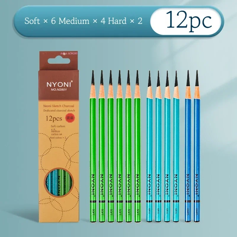 10/12Pcs Professional Sketching Pencil Set Charcoal Pencils Graphite Soft Medium Hard for Drawing Beginners & Pro Artists Gift