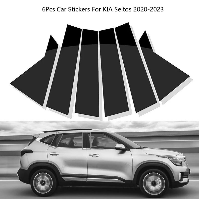 

6Pcs Carbon Fiber Glossy Black Door Window Trim BC Column Stickers Pillar Posts For KIA Seltos 2020-2023 Chromium Styling