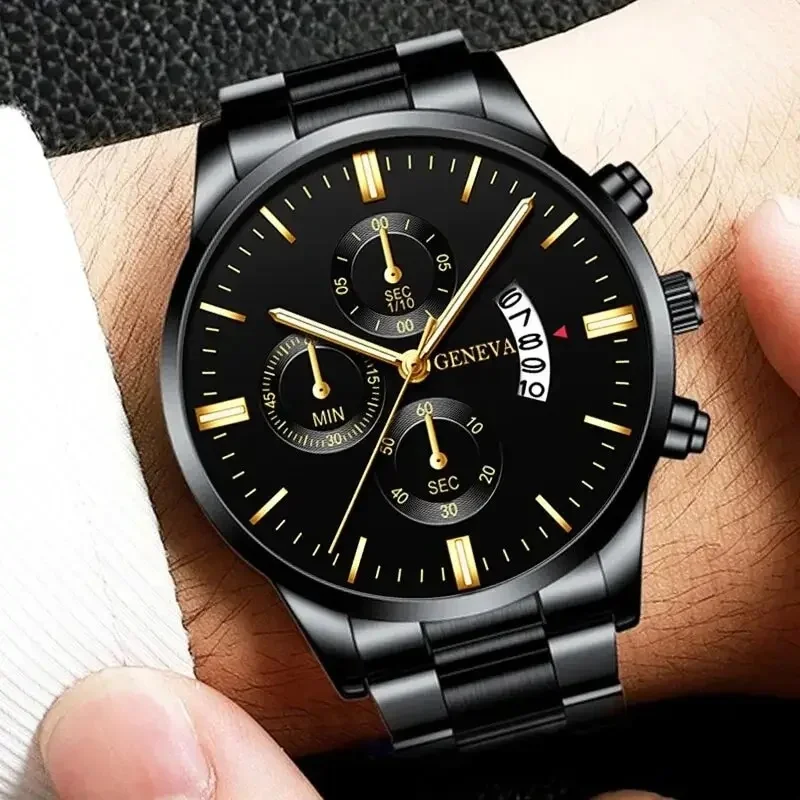 Fashion Men Stainless Steel Wristwatch Luxury Calendar Quartz Watch Male Business Casual Daily Wear Male Clock Reloj Hombre