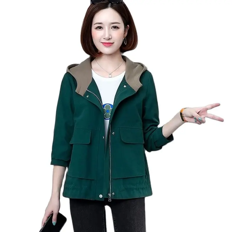 

2022 Spring Women Trench Coats New Hooded Short Outerwear Loose With Lining Khaki Female Windbreaker Autumn Thin Coat Casual Top