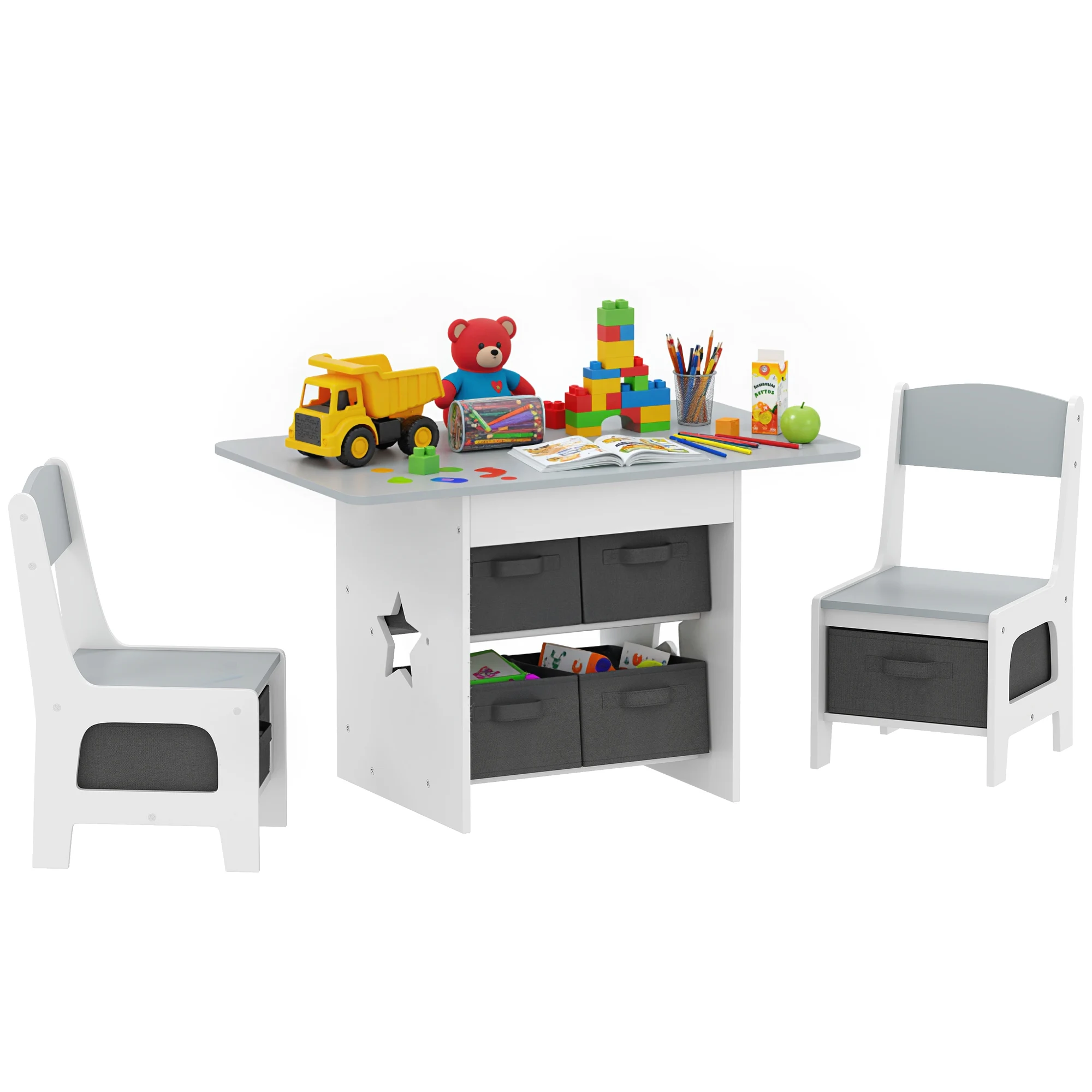 AIYAPLAY Table enfant avec chaise, ensemble table et 2 chaises enfant pour dessiner, jouer, étudier avec 6 tiroirs amovibles, po