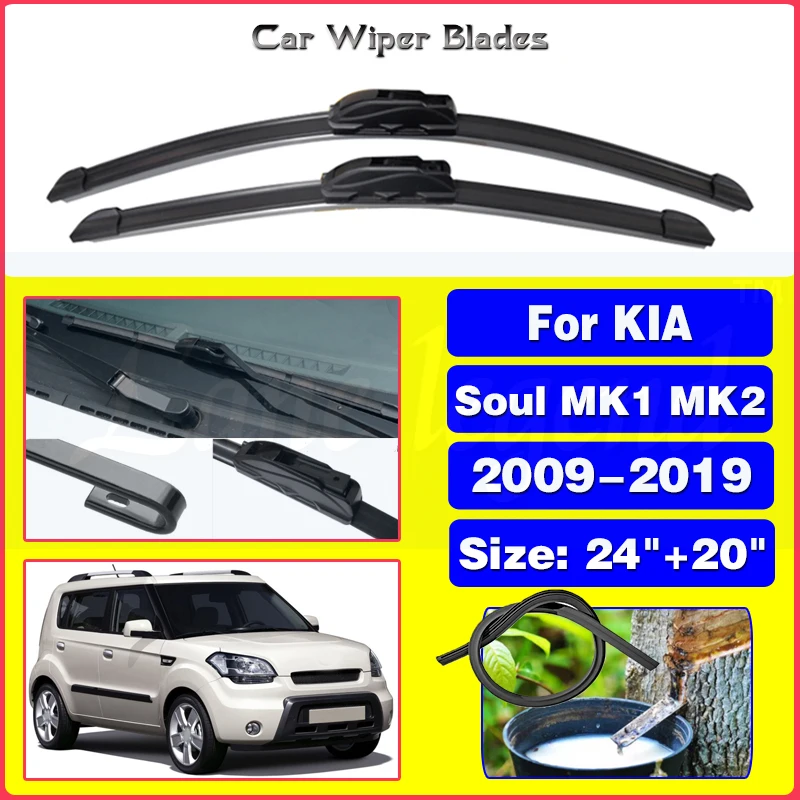 

Front Wipers For KIA Soul MK1 MK2 2009-2019 Wiper Blade Rubber 24"+20" Car Windshield Windscreen Accessories 2015 2016 2017 2018