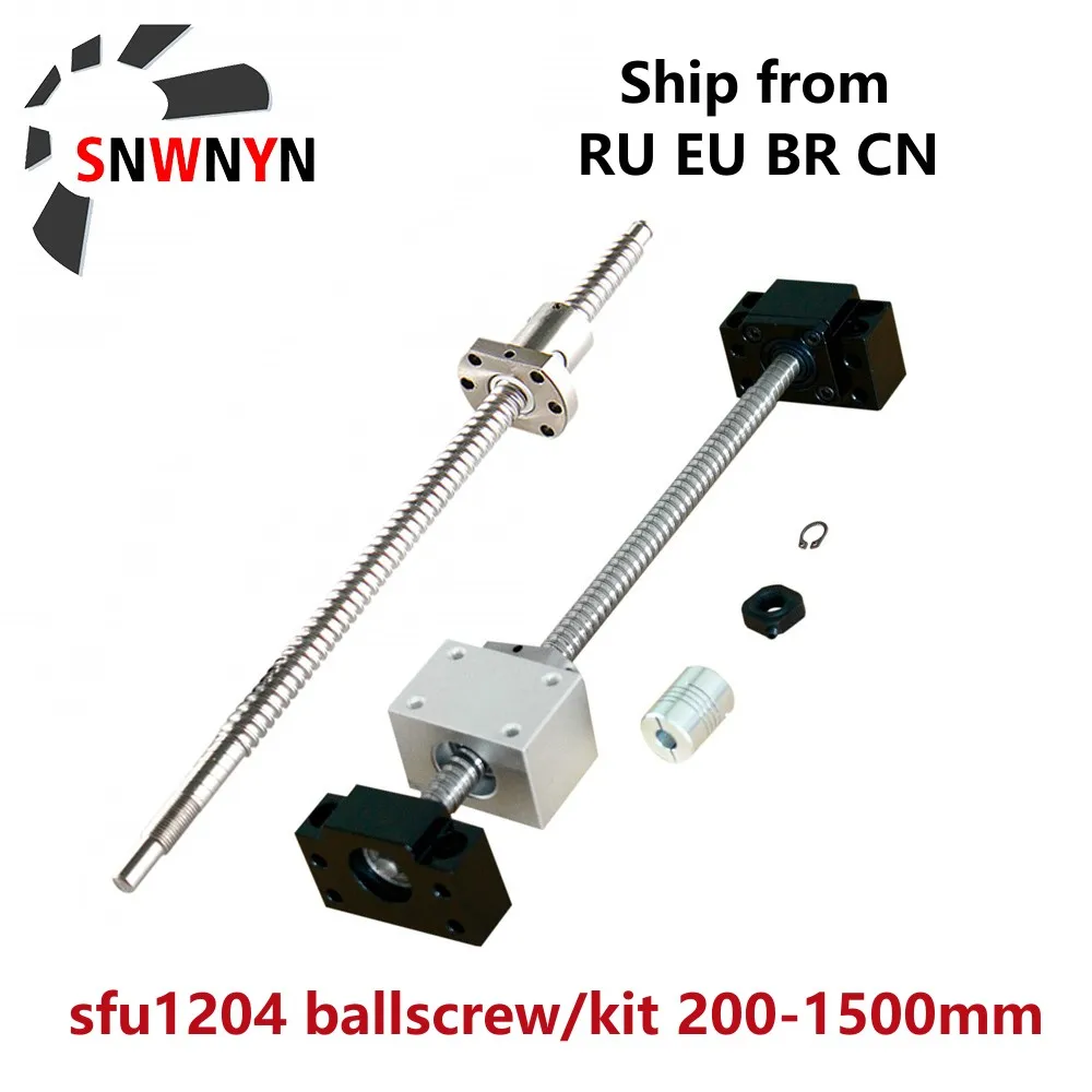 12mm Ballscrew/SFU1204 Ball Screw Kit 200-1500mm With Ballnut + BFBK10 + 1204 Nut Housing + Coupling D20L25 For Cnc 3D Printer