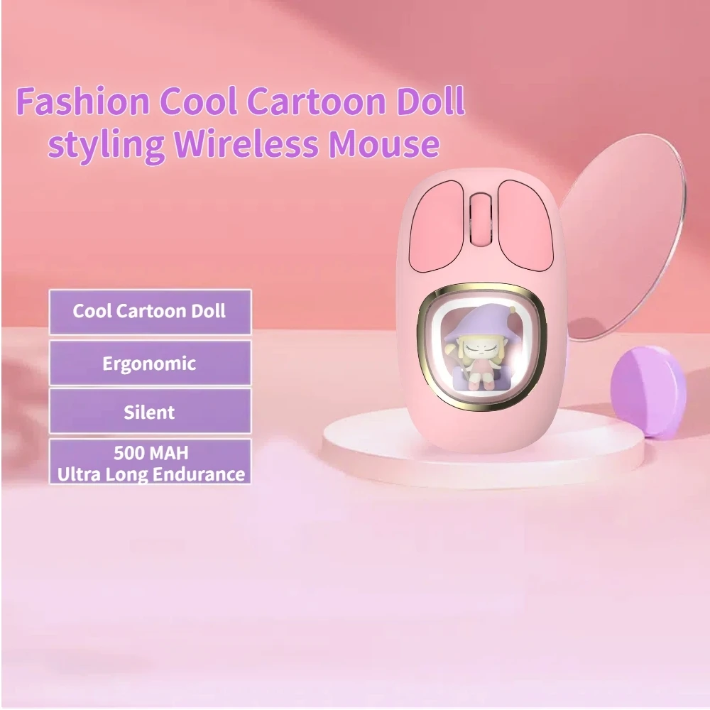 

Fashion Cool Ergonomic Office Silent Wireless Mouse 2.4G+Bluetooth Tri-Mode Cartoon Doll Mice Ultra Long Endurance For Girl Gift