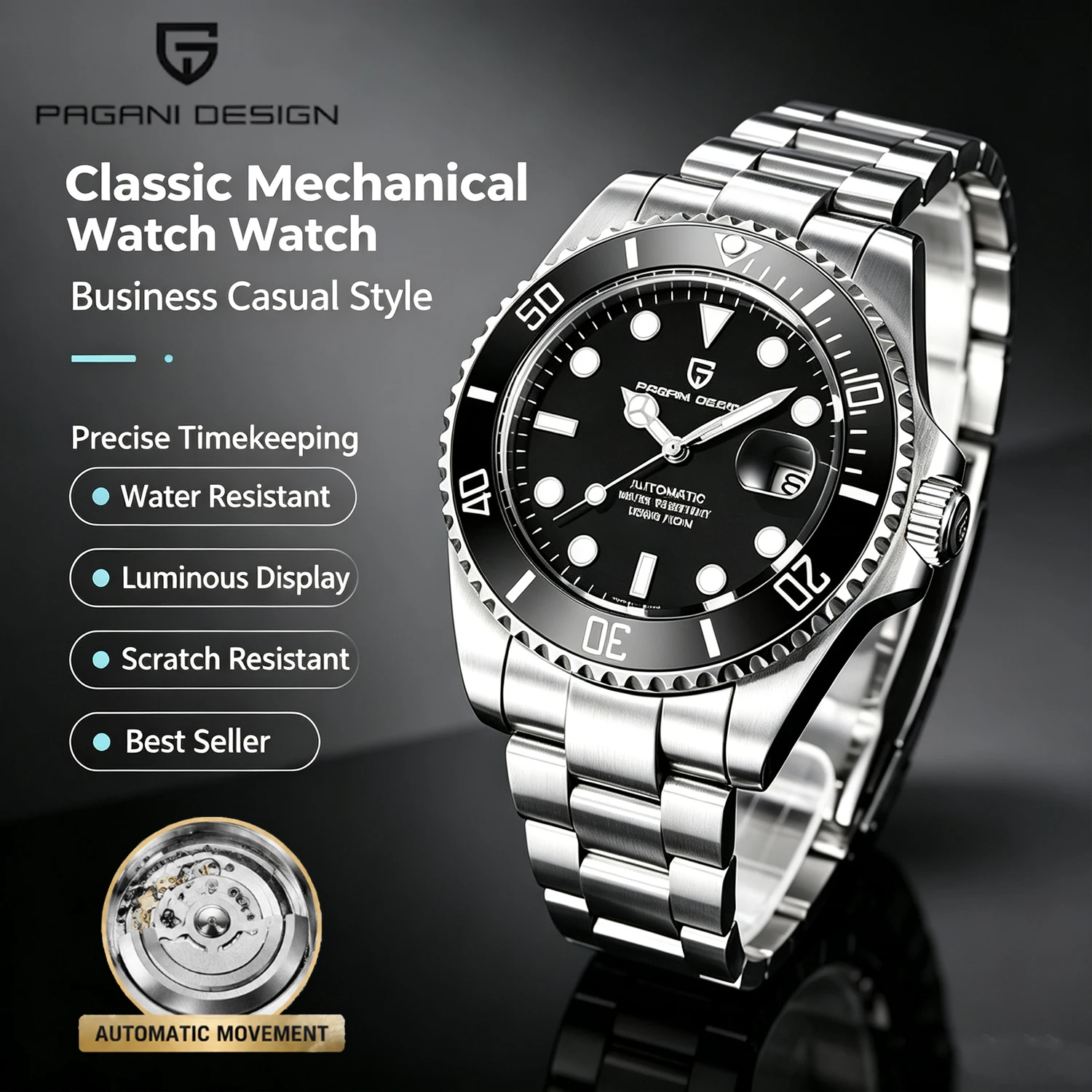 PAGANI DESIGN 2026 Men Watch Luxury 8215 Stainless Steel Automatic Mechanical Watch Military Business Waterproof Sports Clock