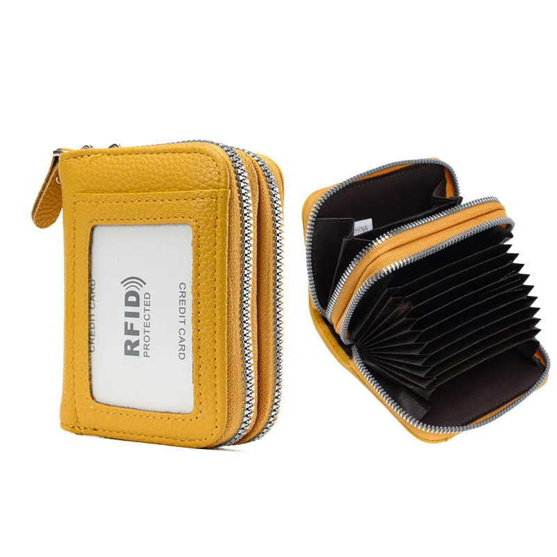 

RFID Anti demagnetization Organ Card Bag Multi functional Card Cover Anti theft Swipe Card Clip Double Zipper Wallet