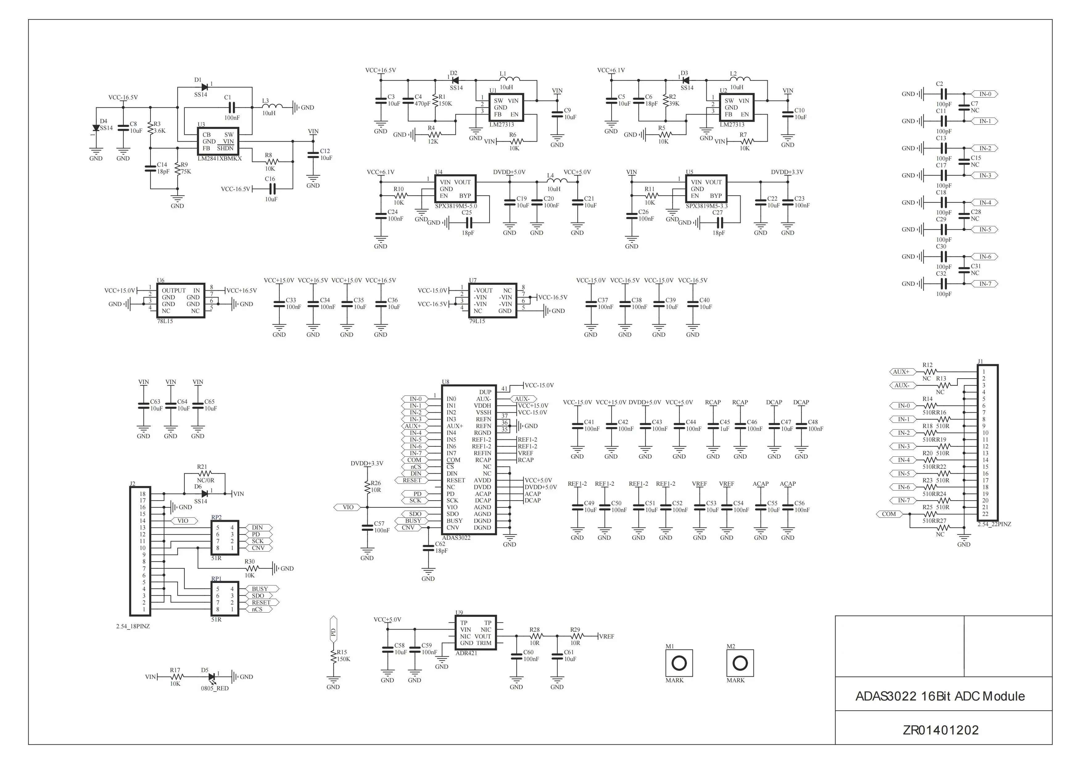 ADAS3022 Module Development Board 16Bit/1Msps SAR ADC Module High Impedance/8 Channels Single-Ended/4 Differential Inputs