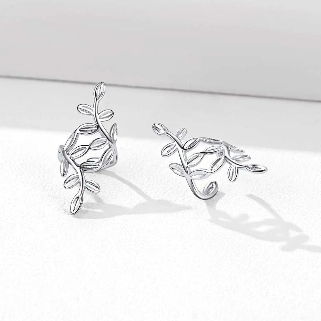 Real 925 Silver Hollow Branch Leaves Ear Cuff Clip on Earrings For Women Piercing Earing Jewelry Birthday Gift DS748