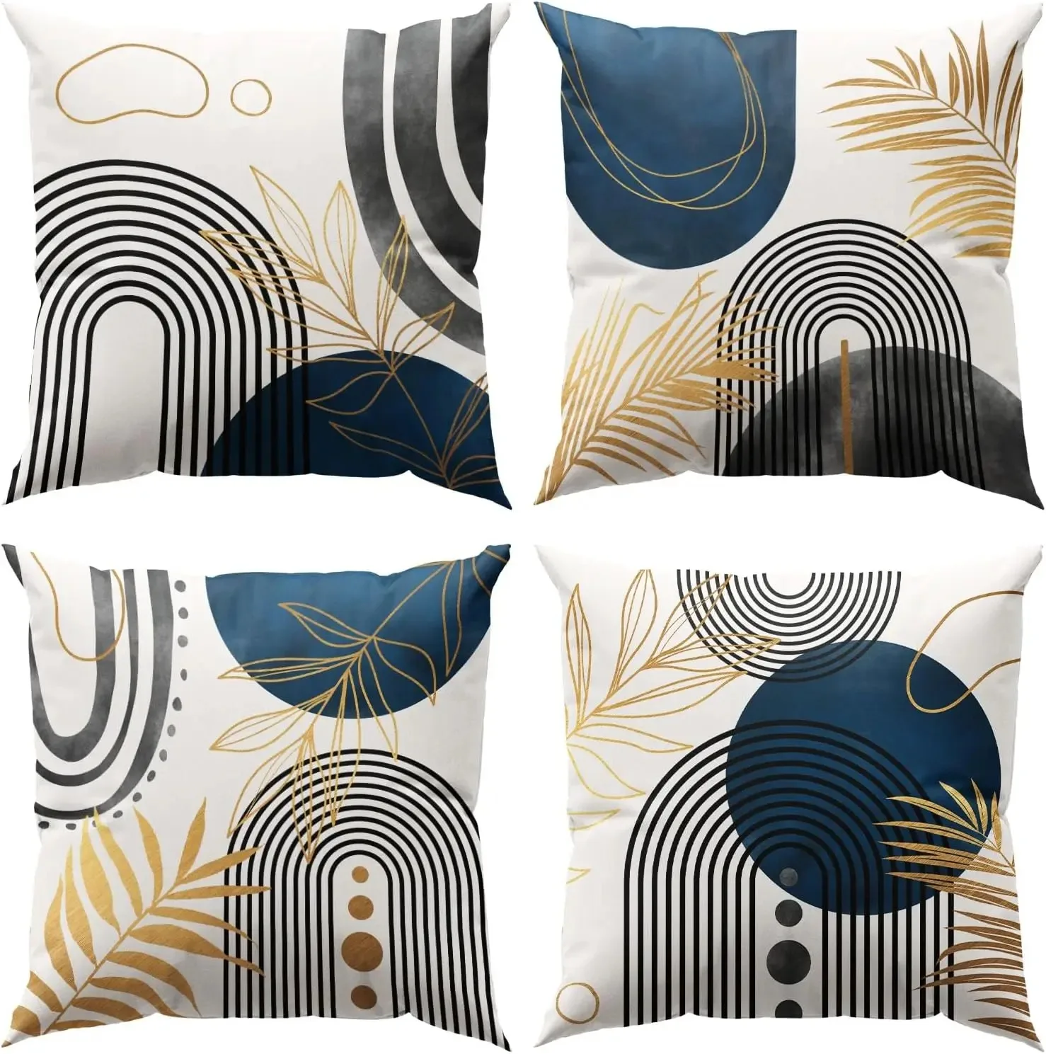 Grey and Blue Throw Pillows Boho Pillow CoversAbstract Geometric Pillow Covers Mid Century Modern Decor Set of 4