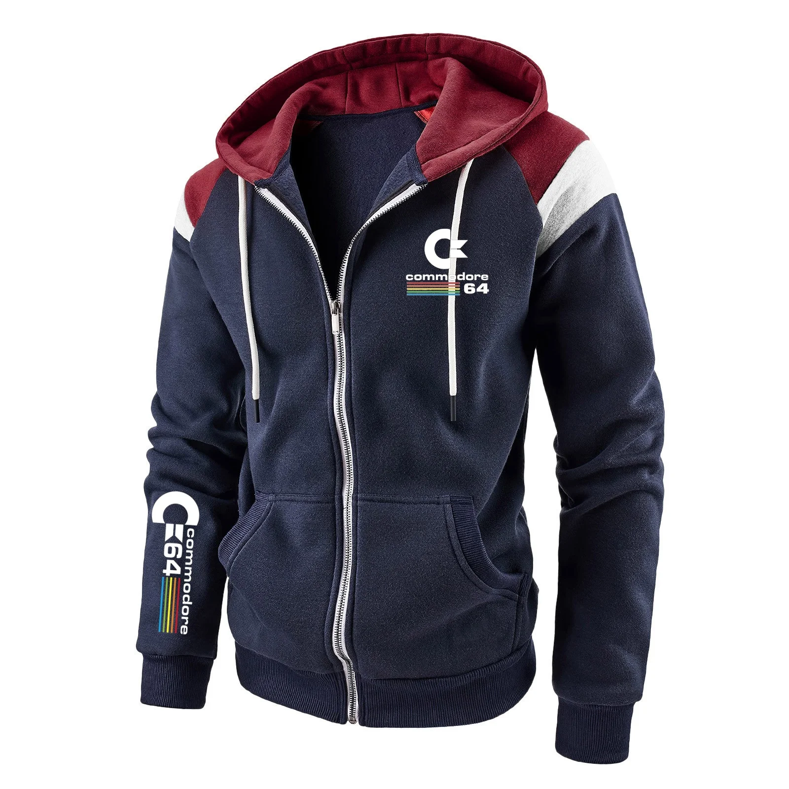 Novo moletom com capuz masculino commodore 64 moletom masculino com bloqueio de cores e contrastante, top esportivo casual masculino