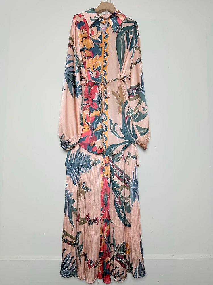 

Осень 202, женская толстовка с воротником и геометрическим принтом в стиле ретро, длинная рубашка, комплект из двух предметов + свободные широкие брюки, модный комплект