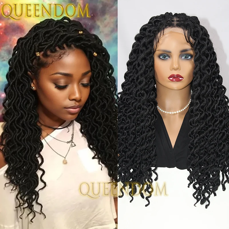 22'' Synthetic Box Braid Wig Knotless Extensions Pre-Looped Loose Twist Braids Wigs Full Lace Passion Wavy Braided Faux Locs Wig