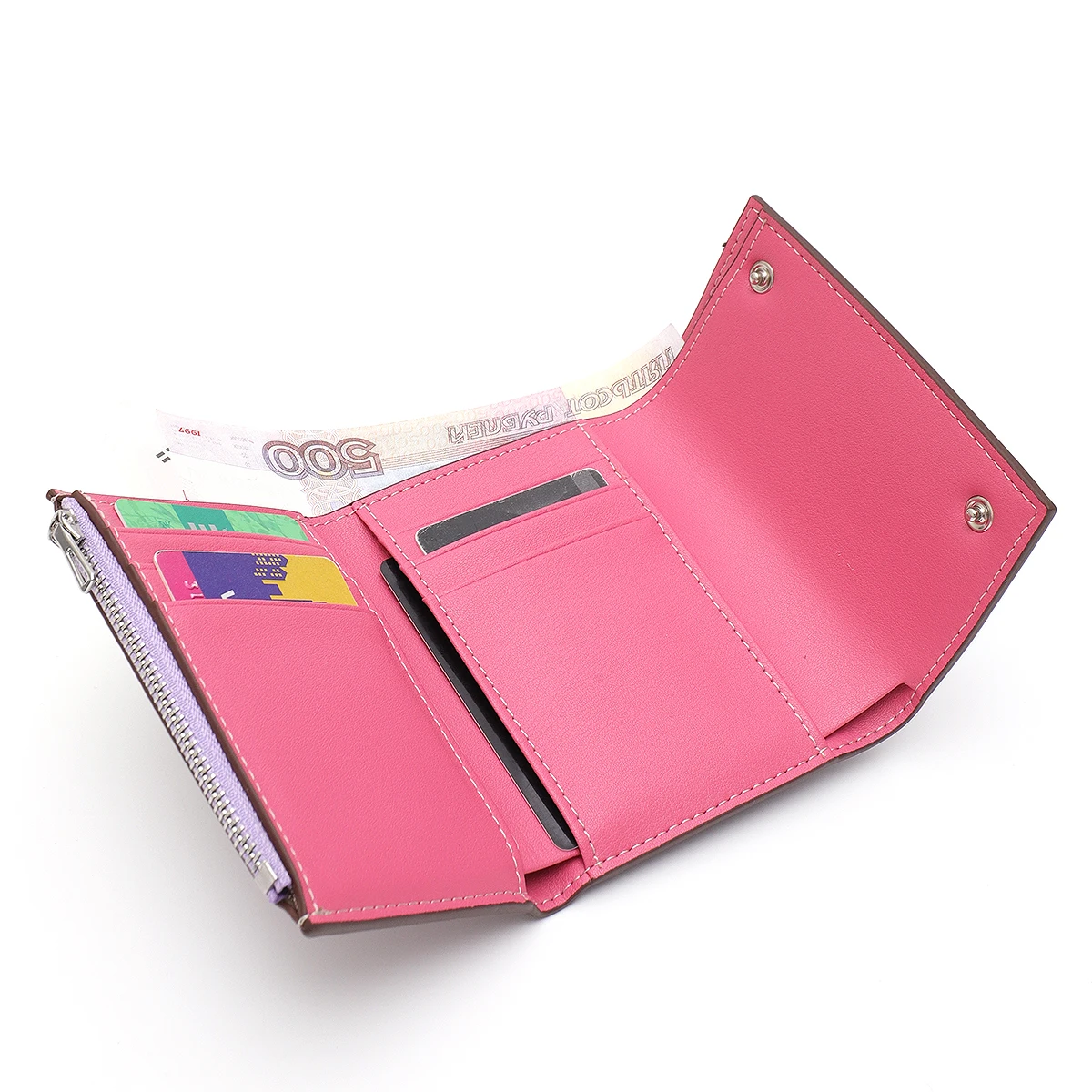 SC Women Fashion Real Leather Trifold Short Wallet Multi Card Slots Coin Purse Zip Pocket for Coins Cash Card Portable Colorful